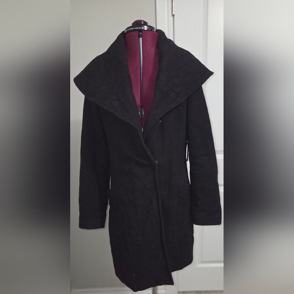 Merona Black Trench Coat Wool-Blend Mid-Length